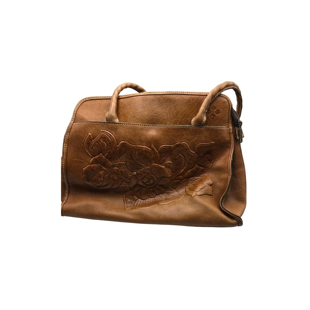 Patricia Nash Satchel Womens Brown Floral Embossed Leather Boho Handbag GOOD
